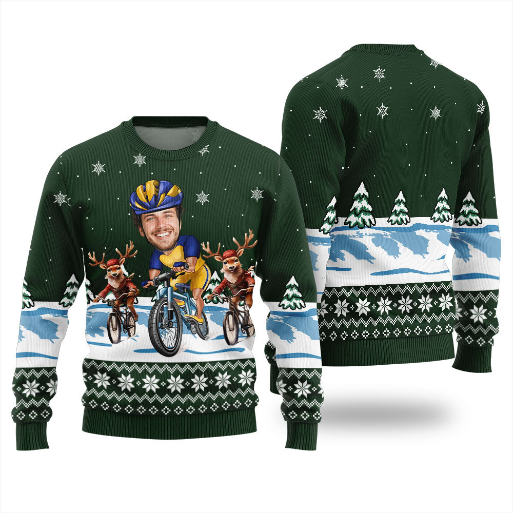 Personalized Face Cycling Christmas Sweater