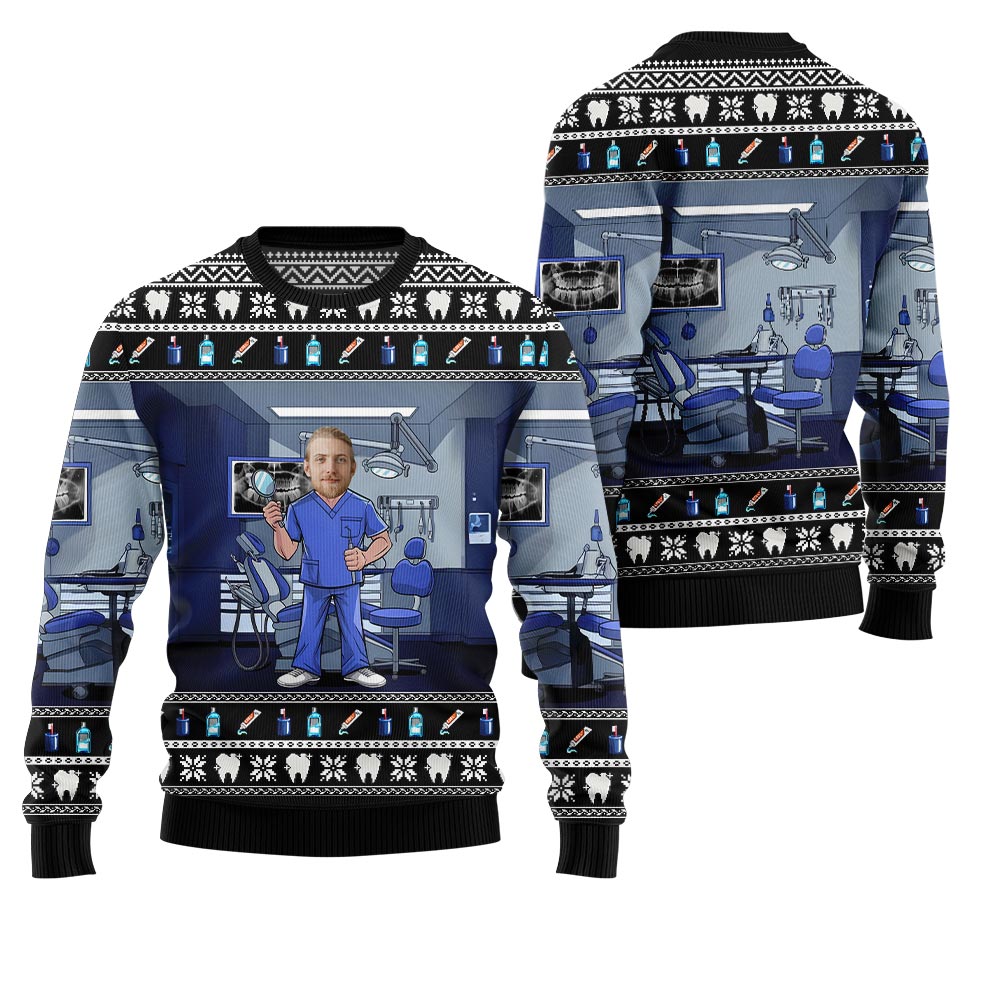 Personalized Face Dentist Ugly Xmas Sweater