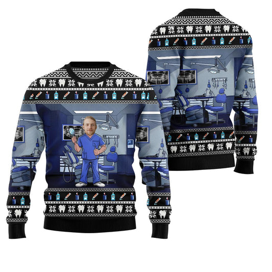 Personalized Face Dentist Ugly Xmas Sweater