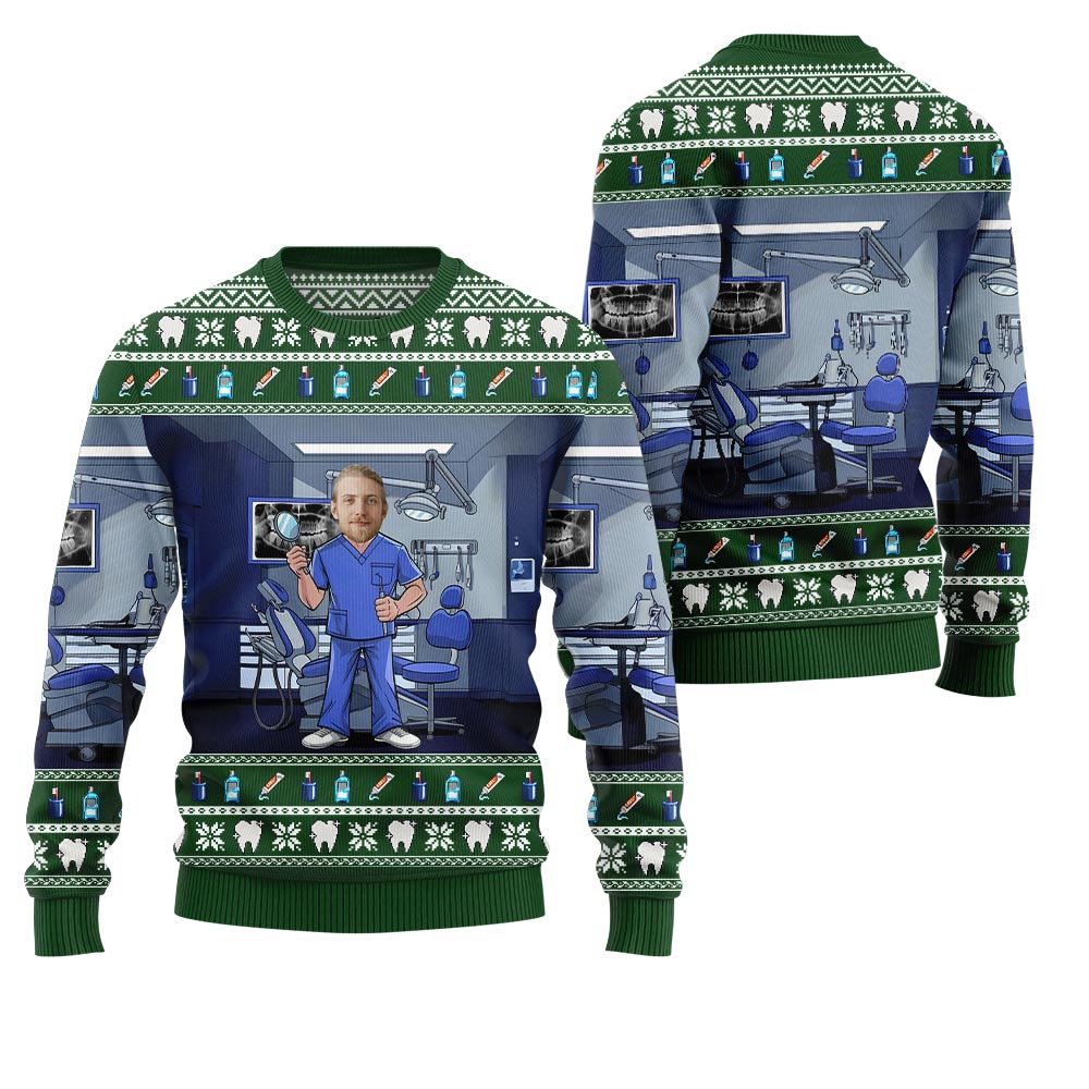 Personalized Face Dentist Ugly Xmas Sweater