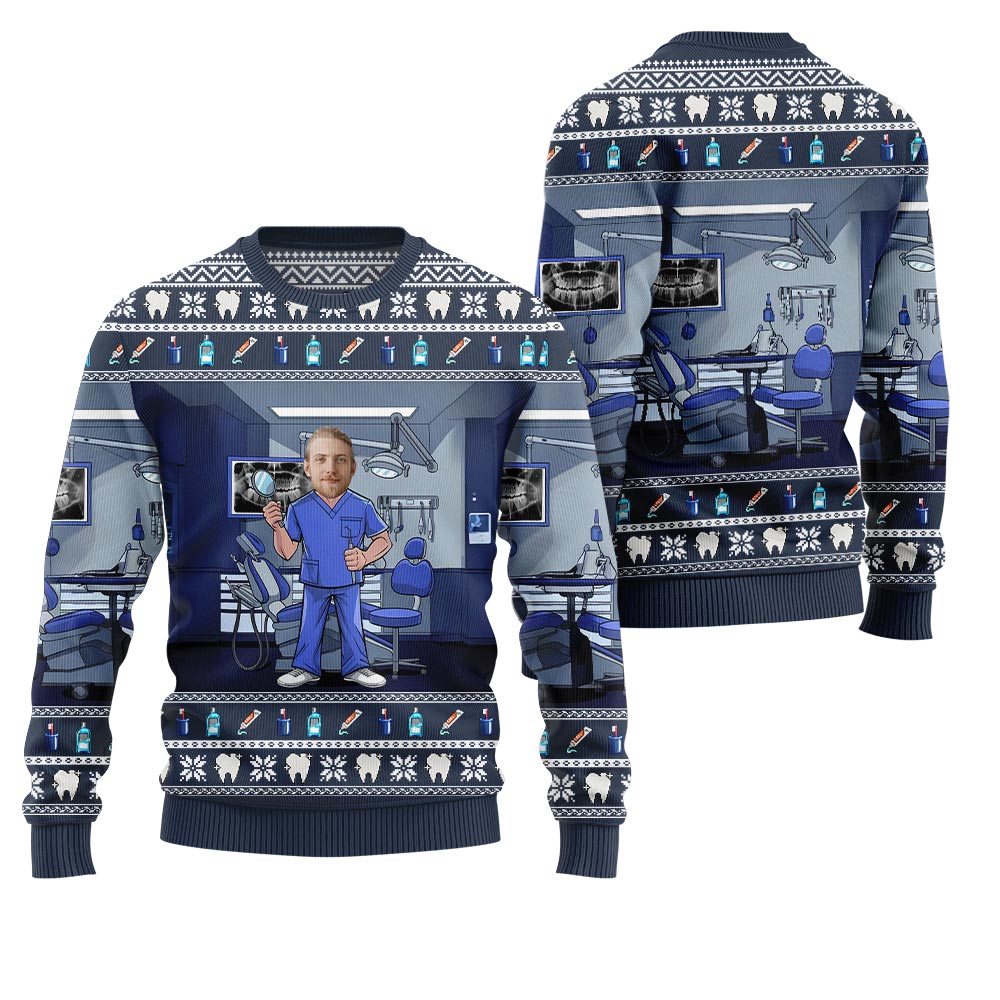 Personalized Face Dentist Ugly Xmas Sweater