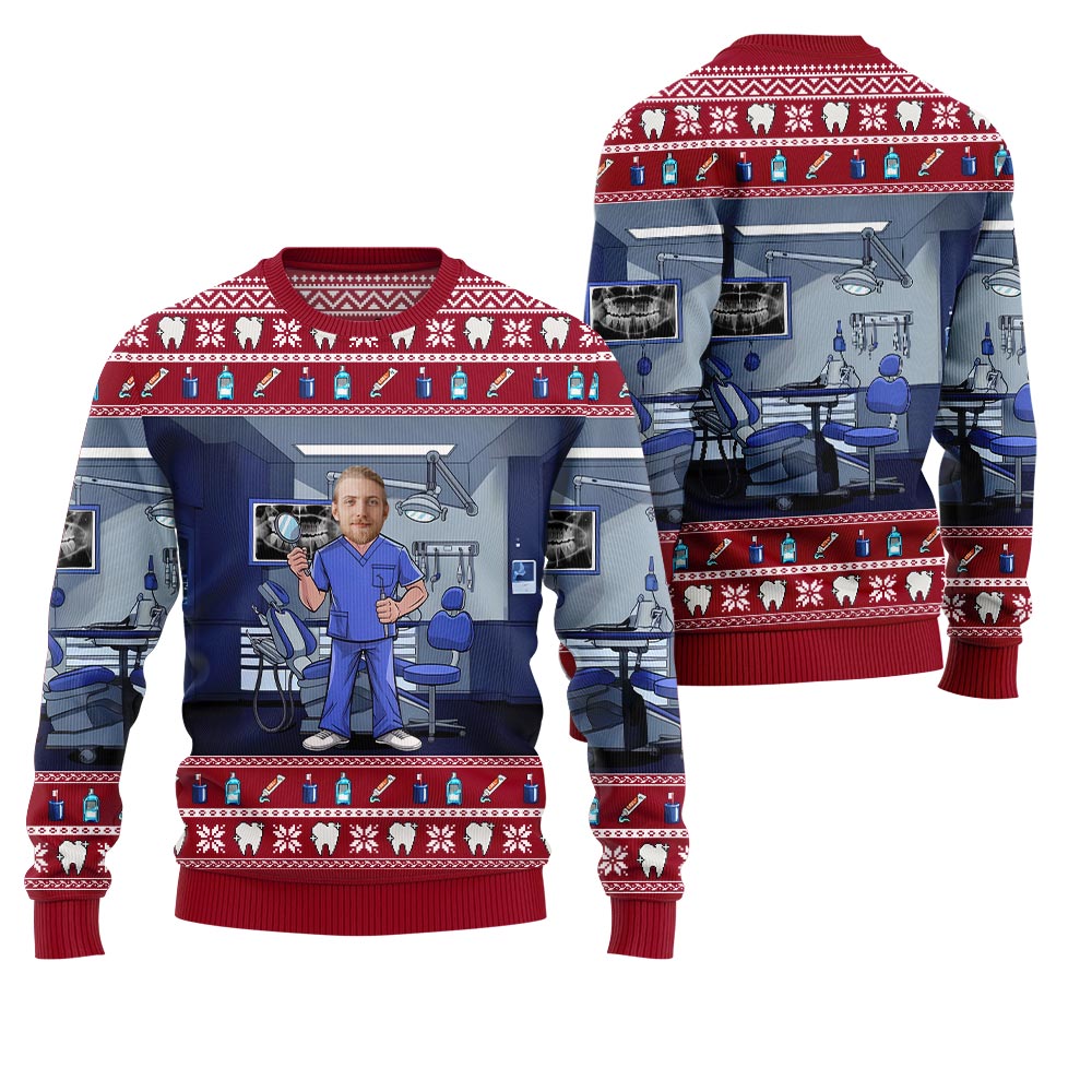 Personalized Face Dentist Ugly Xmas Sweater