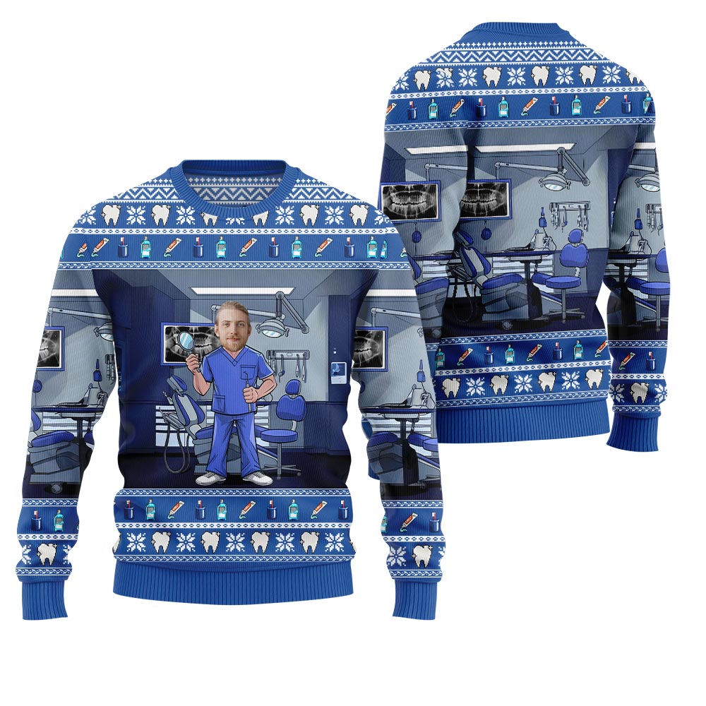 Personalized Face Dentist Ugly Xmas Sweater