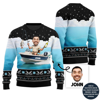 Personalized Face Fishing Holiday Sweater