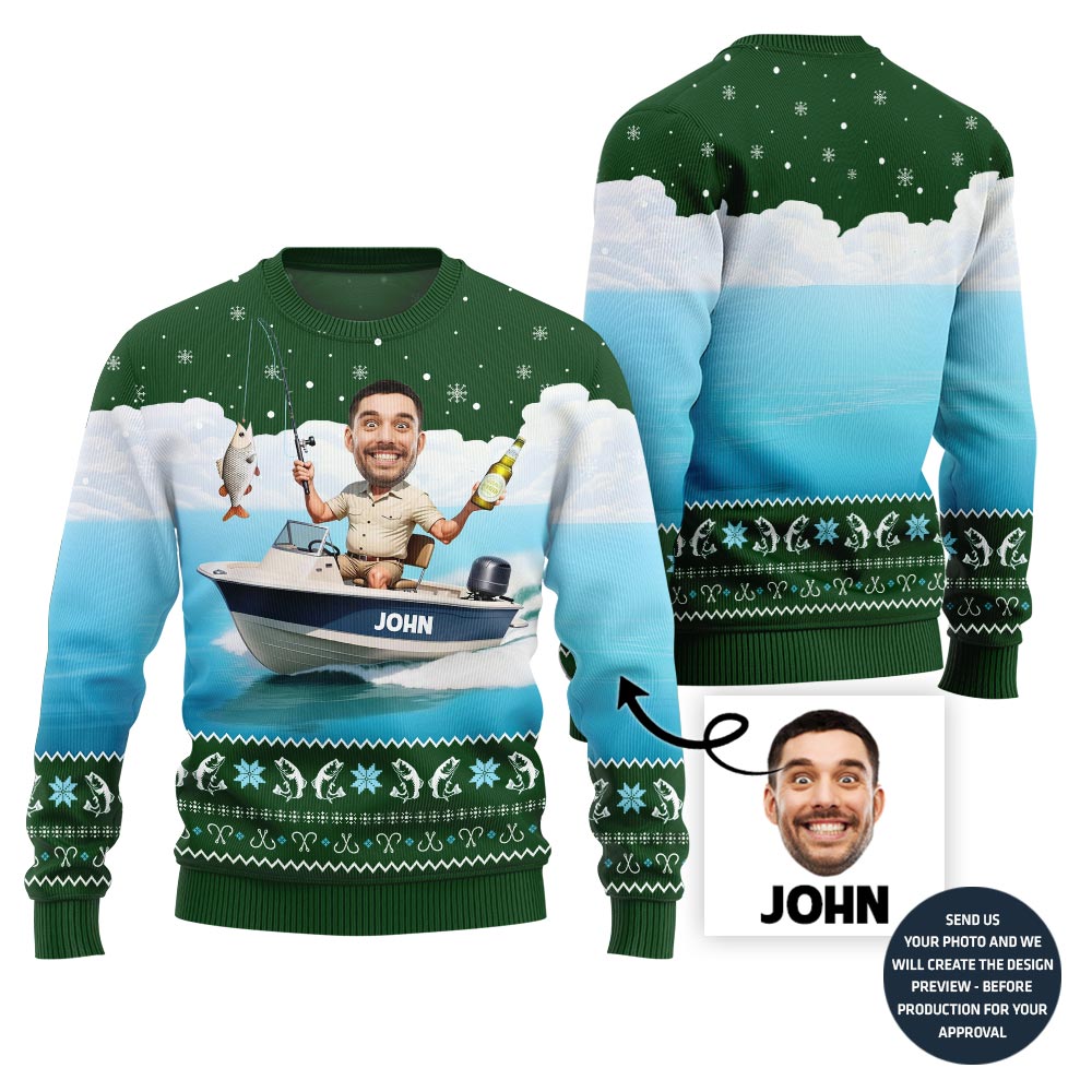 Personalized Face Fishing Holiday Sweater