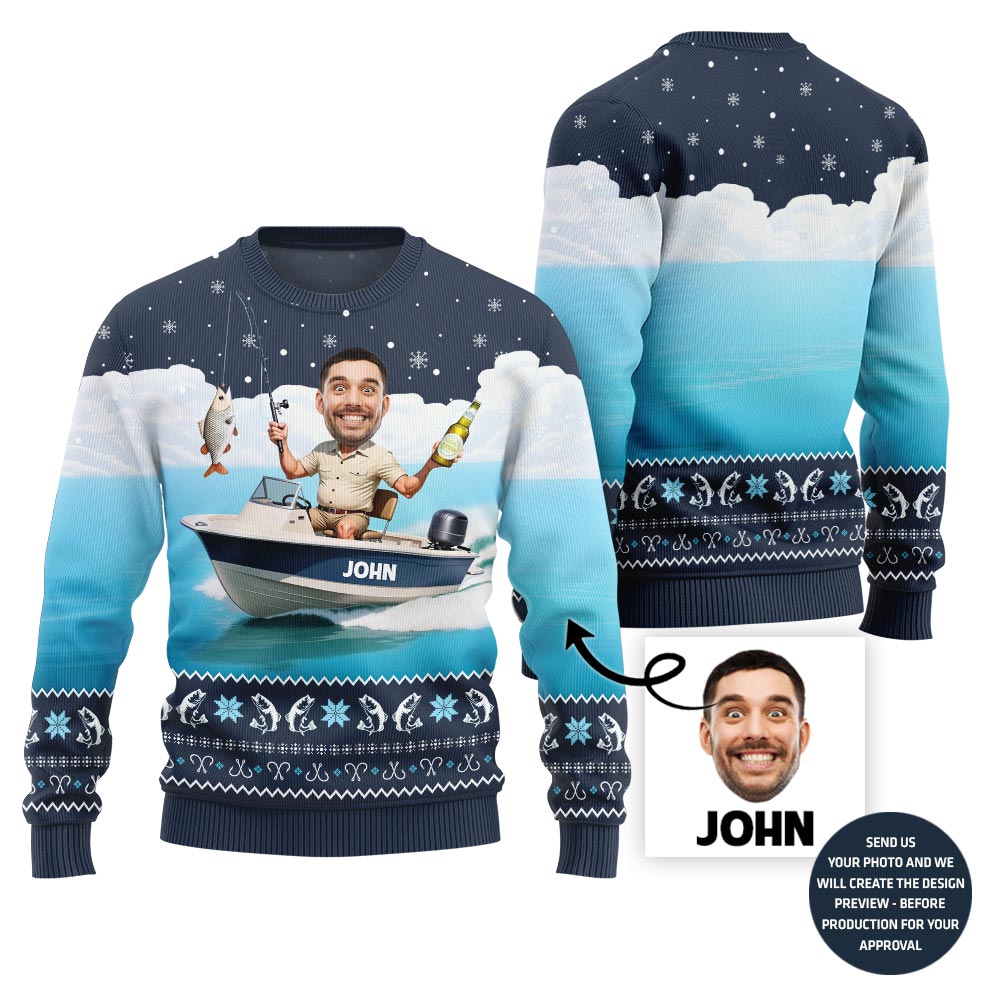 Personalized Face Fishing Holiday Sweater
