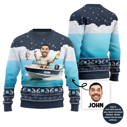Personalized Face Fishing Holiday Sweater