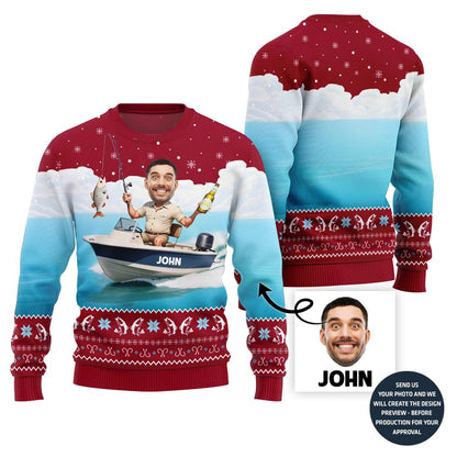 Personalized Face Fishing Holiday Sweater