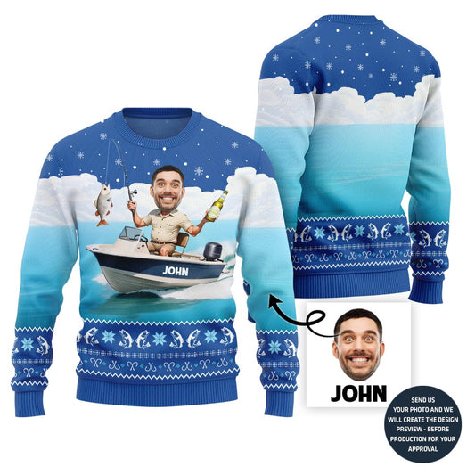 Personalized Face Fishing Holiday Sweater