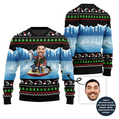 Personalized Face Fishing Ugly Christmas Sweater