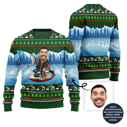 Personalized Face Fishing Ugly Christmas Sweater