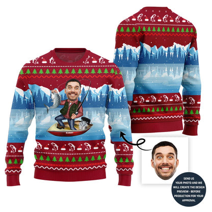 Personalized Face Fishing Ugly Christmas Sweater