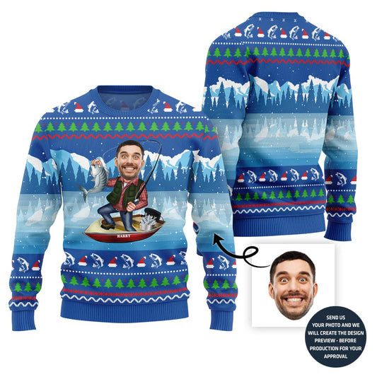 Personalized Face Fishing Ugly Christmas Sweater