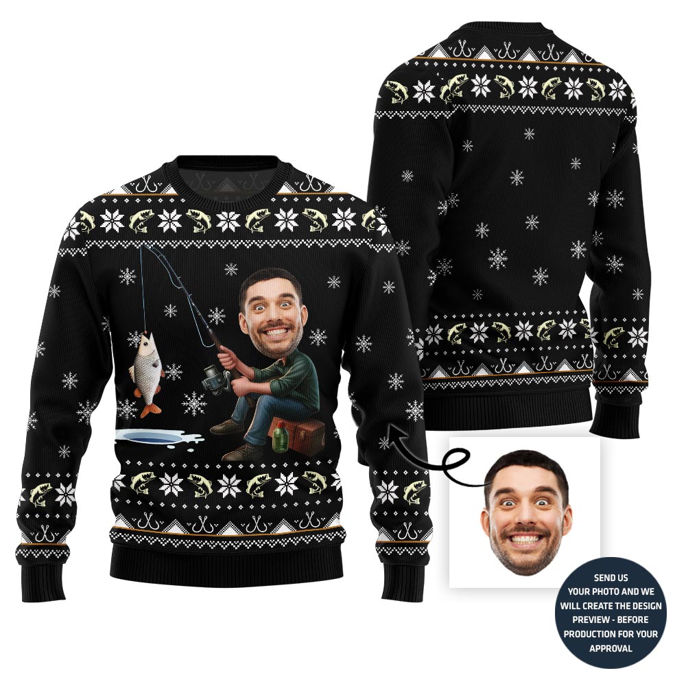 Personalized Face Fishing Ugly Holiday Sweater