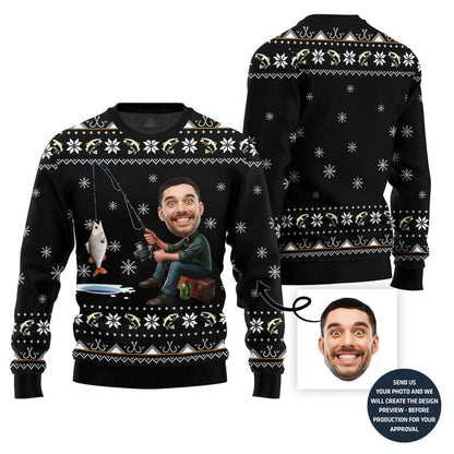 Personalized Face Fishing Ugly Holiday Sweater