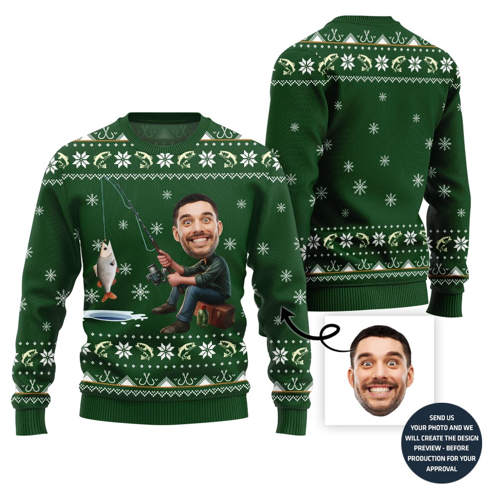 Personalized Face Fishing Ugly Holiday Sweater