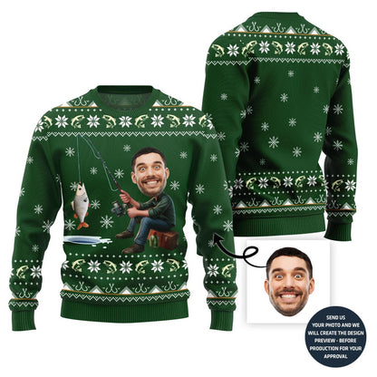 Personalized Face Fishing Ugly Holiday Sweater