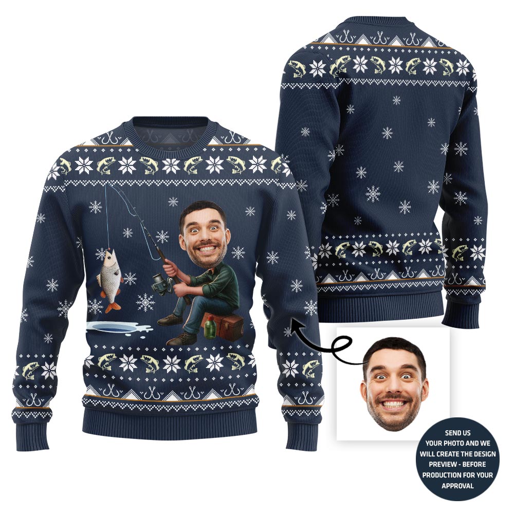 Personalized Face Fishing Ugly Holiday Sweater
