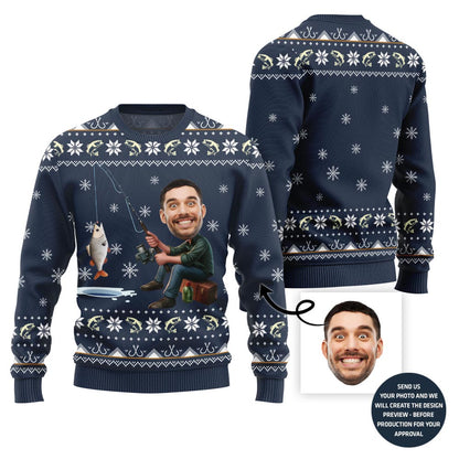 Personalized Face Fishing Ugly Holiday Sweater