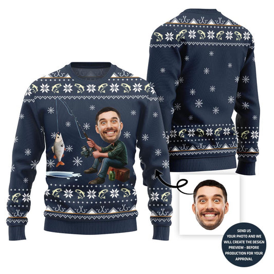 Personalized Face Fishing Ugly Holiday Sweater