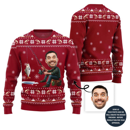 Personalized Face Fishing Ugly Holiday Sweater