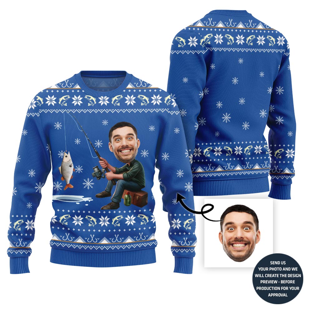 Personalized Face Fishing Ugly Holiday Sweater