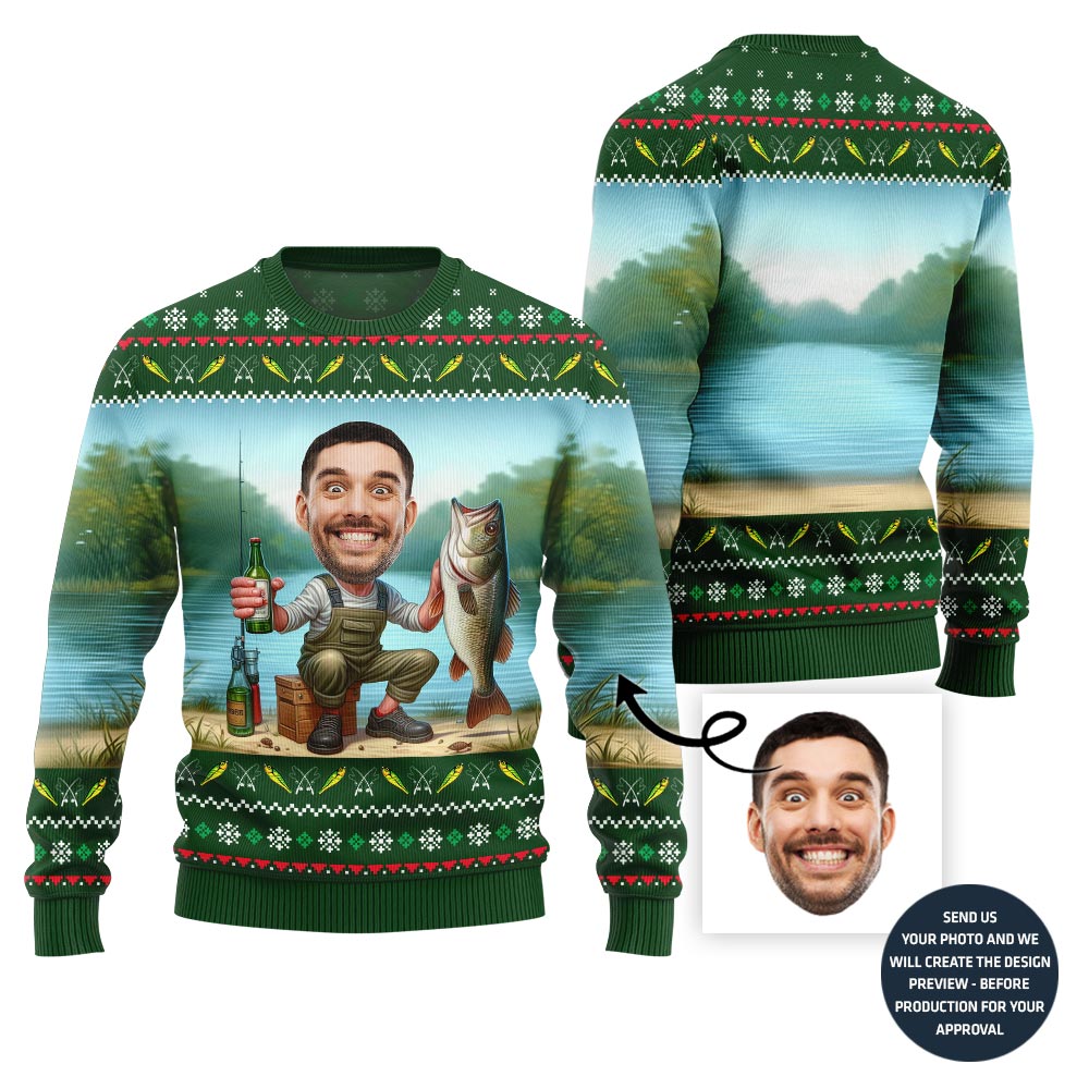 Personalized Face Fishing Ugly Sweater
