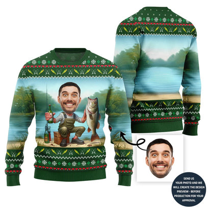 Personalized Face Fishing Ugly Sweater