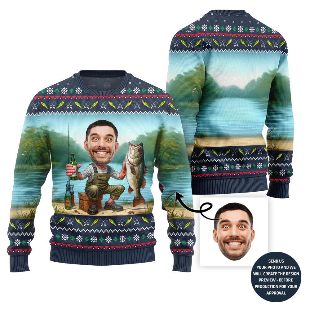 Personalized Face Fishing Ugly Sweater