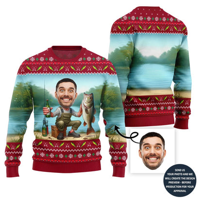 Personalized Face Fishing Ugly Sweater