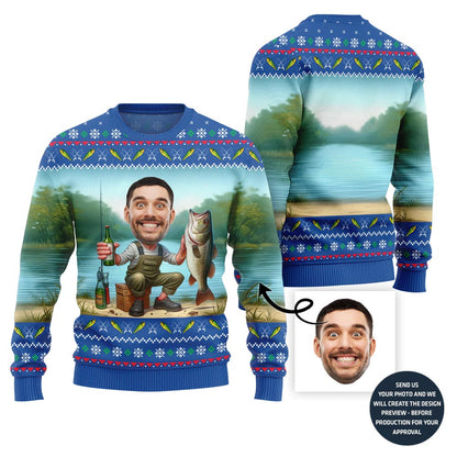 Personalized Face Fishing Ugly Sweater