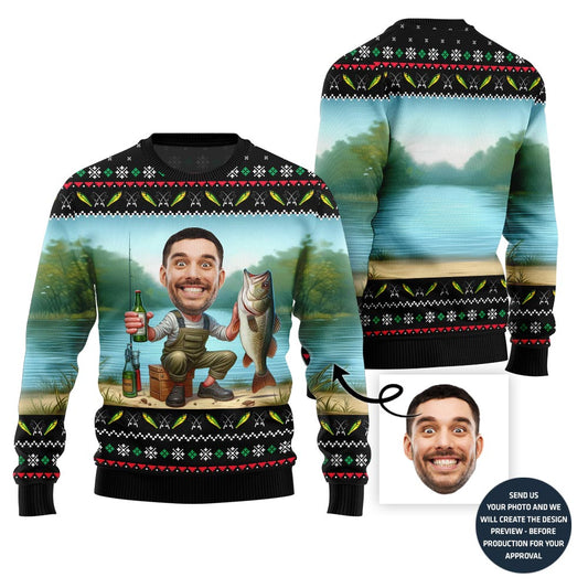 Personalized Face Fishing Ugly Sweater