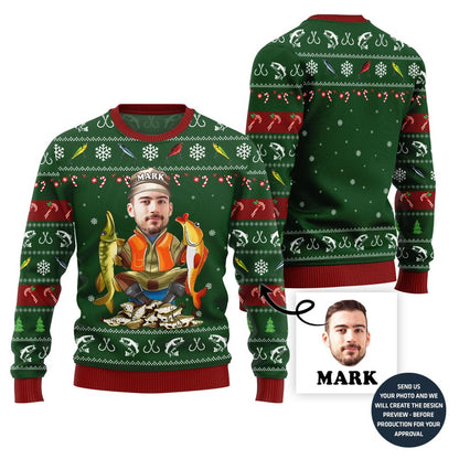 Personalized Face Fishing Ugly Xmas Sweater