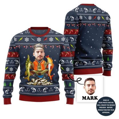Personalized Face Fishing Ugly Xmas Sweater