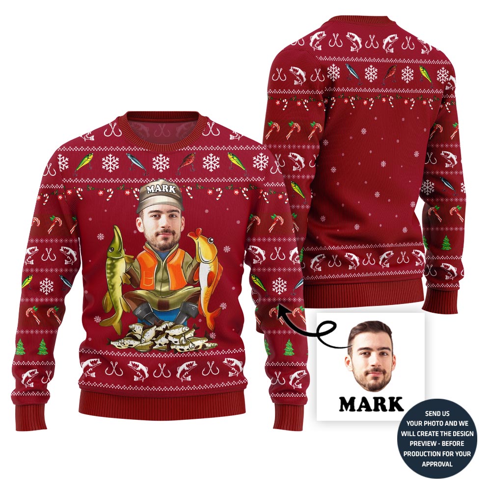 Personalized Face Fishing Ugly Xmas Sweater