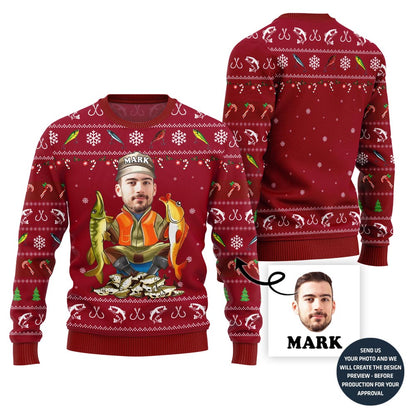 Personalized Face Fishing Ugly Xmas Sweater