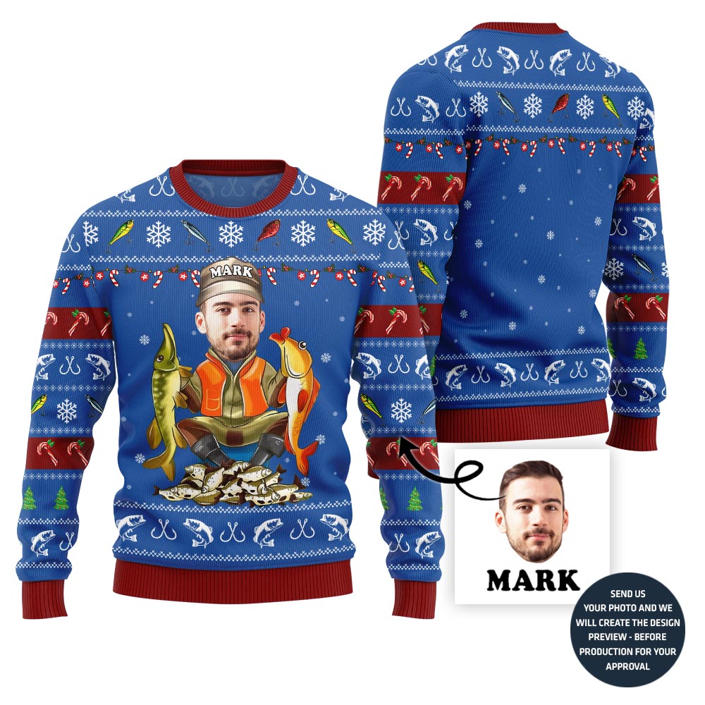 Personalized Face Fishing Ugly Xmas Sweater