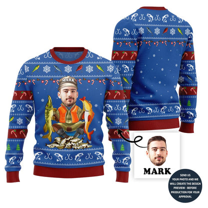 Personalized Face Fishing Ugly Xmas Sweater