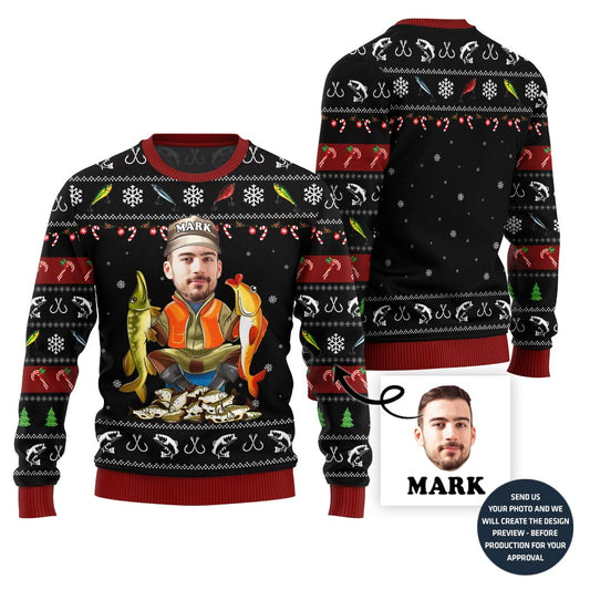 Personalized Face Fishing Ugly Xmas Sweater