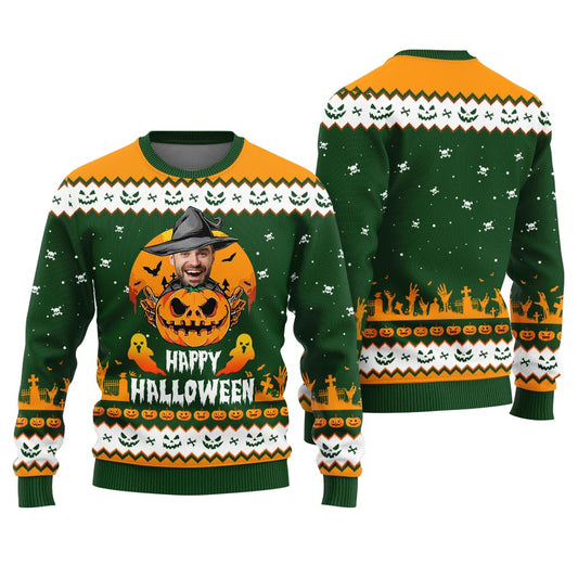 Personalized Face Happy Halloween Men's Custom Ugly Christmas Sweater
