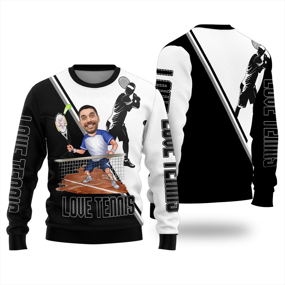 Personalized Face I Love Tennis Ugly Christmas Sweater