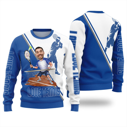 Personalized Face I Love Tennis Ugly Christmas Sweater