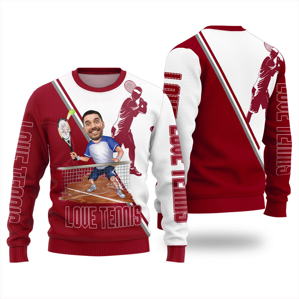 Personalized Face I Love Tennis Ugly Christmas Sweater
