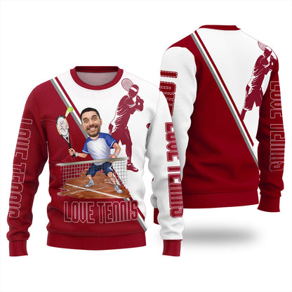 Personalized Face I Love Tennis Ugly Christmas Sweater