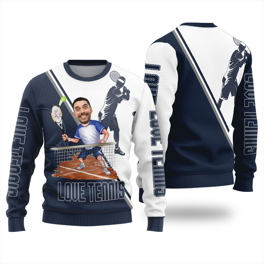 Personalized Face I Love Tennis Ugly Christmas Sweater