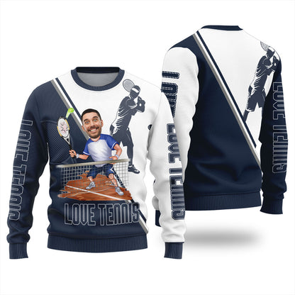 Personalized Face I Love Tennis Ugly Christmas Sweater