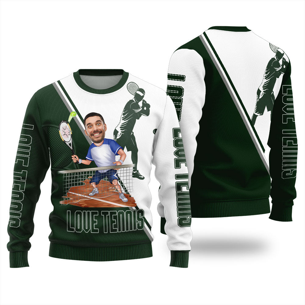 Personalized Face I Love Tennis Ugly Christmas Sweater