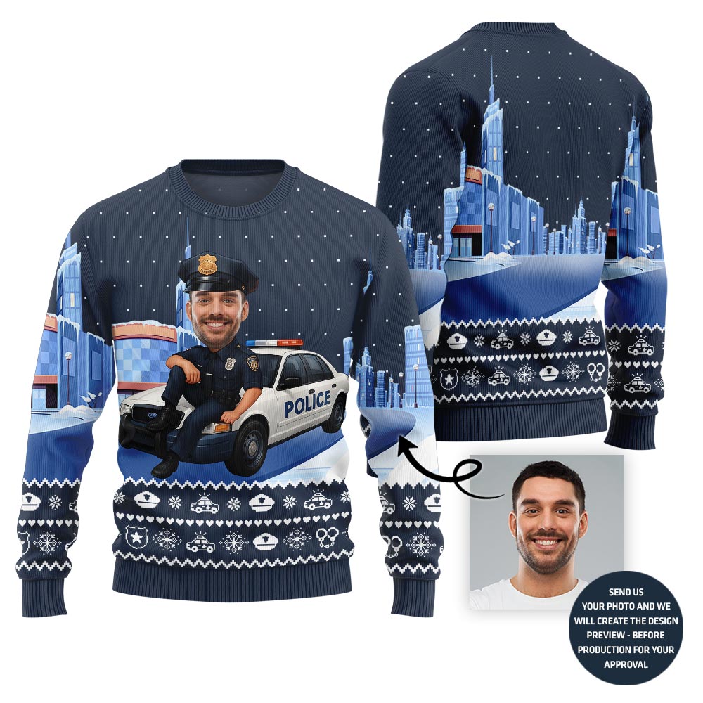 Personalized Face Police Ugly Christmas Sweater