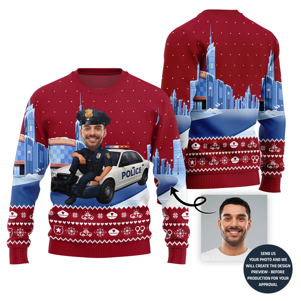 Personalized Face Police Ugly Christmas Sweater