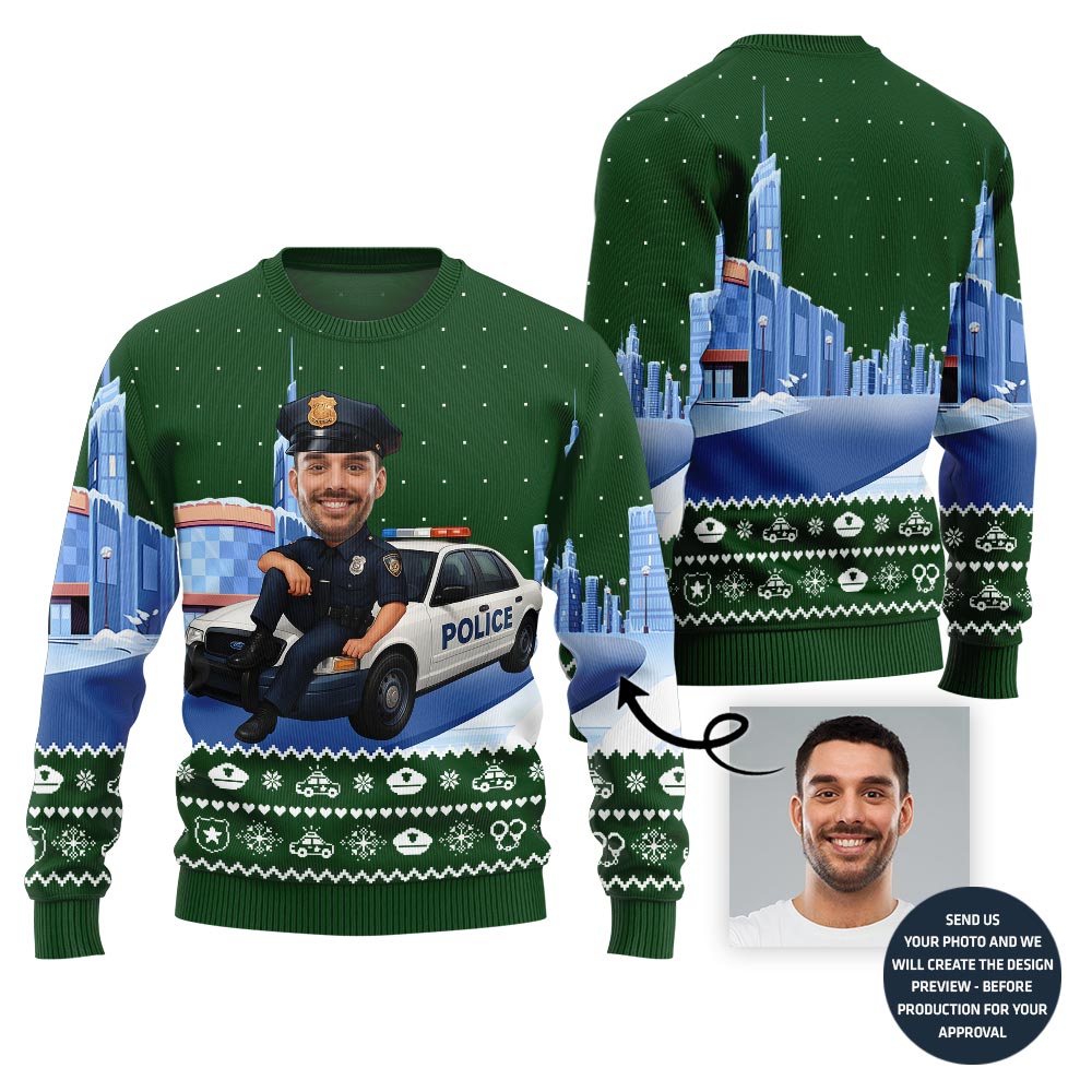 Personalized Face Police Ugly Christmas Sweater